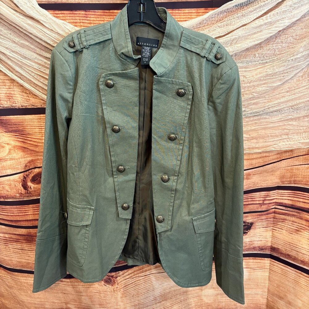 Attention Womens Green Military Style Jacket Brass Button Detail‎ Sz 18